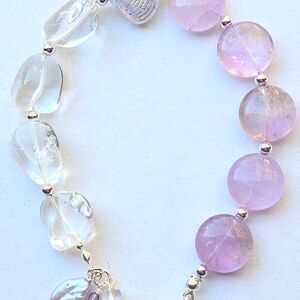 Amethyst, Quartz, Pearl, Czech Handmade  Bracelet